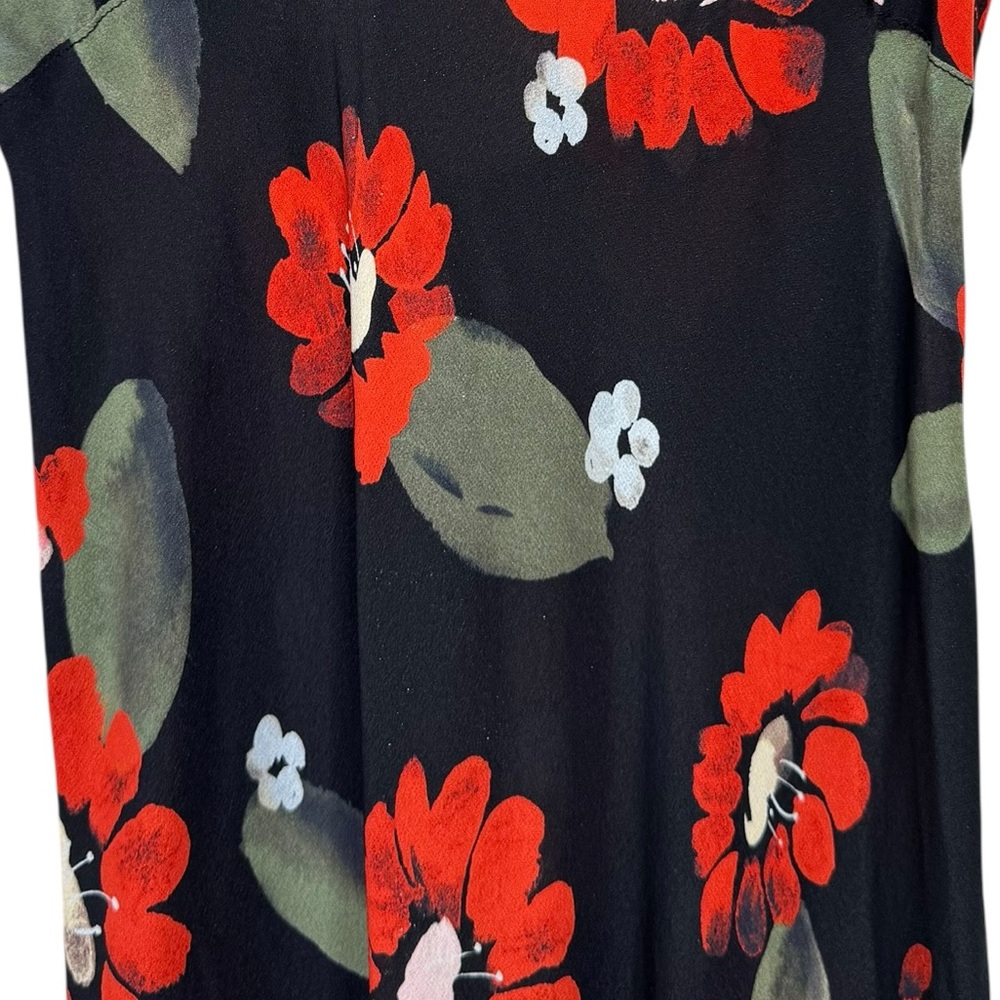 Realisation Par Black Satin Midi Slip Dress with Red Floral Print - Picture 10 of 13